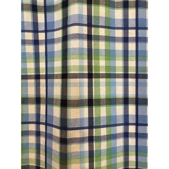 Neiman Marcus Mens Large Plaid Trim Fit Button Up Shirt Blue Green White Plaid - Picture 11 of 12